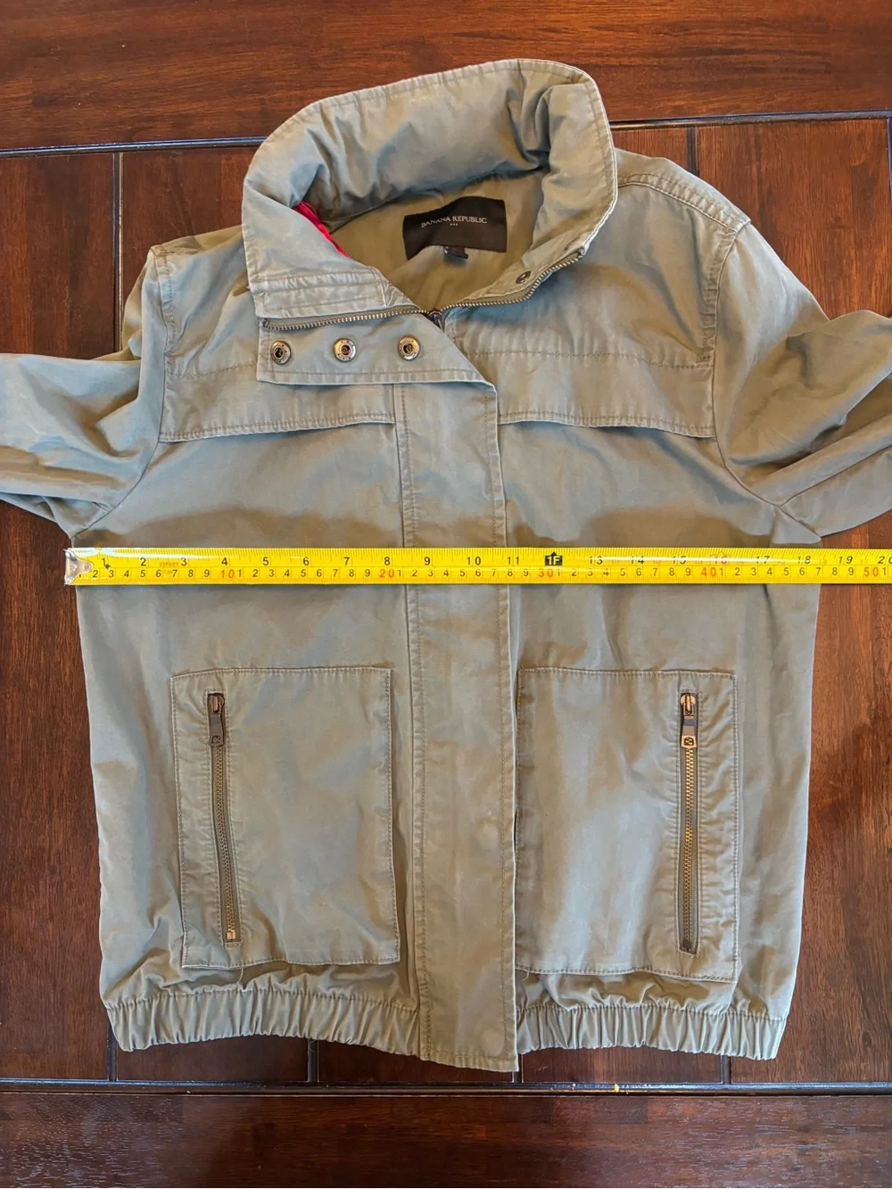 Banana Republic Olive Green Bomber Jacket Utility Zip Stowaway Hood Size Small